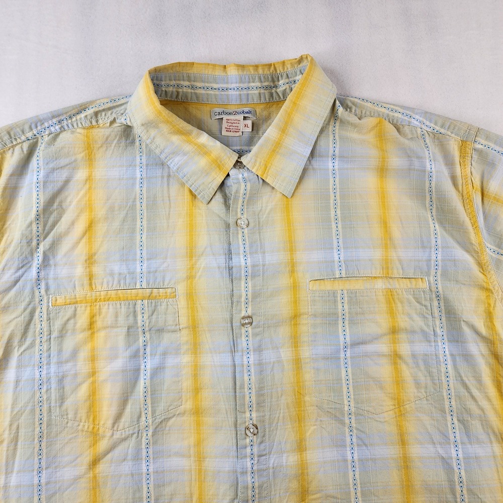 Carbon2Cobalt Shirt Mens XL Yellow Plaid Short Sleeve Button Down Cotton Casual